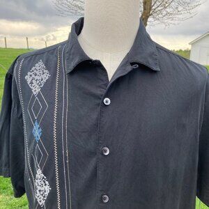 100% Silk Pronto Uomo Black Casual Button Down w/ Stitching Shirt Men's sz XL